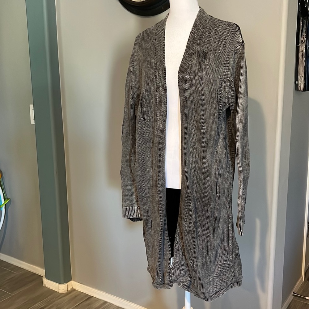 PacSun Cardigan Duster Length Distressed Gray 100% Cotton Cozy L